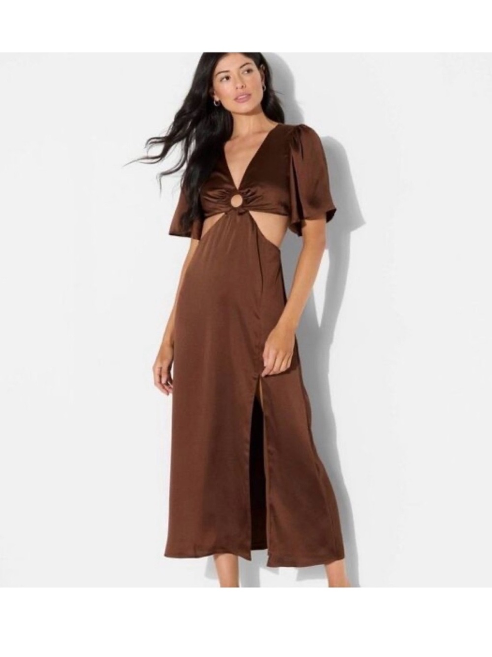 Wild Fable Dark Brown sleeve stain maxi dress